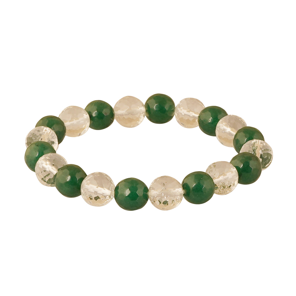 Clear Quartz Green Aventurine Diamond Cut Bracelet