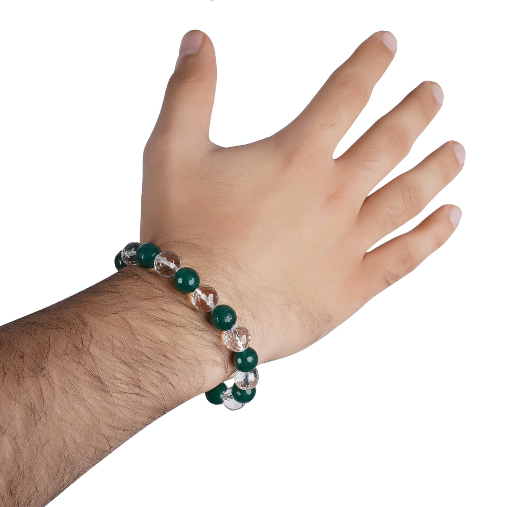 Clear Quartz Green Aventurine Diamond Cut Bracelet
