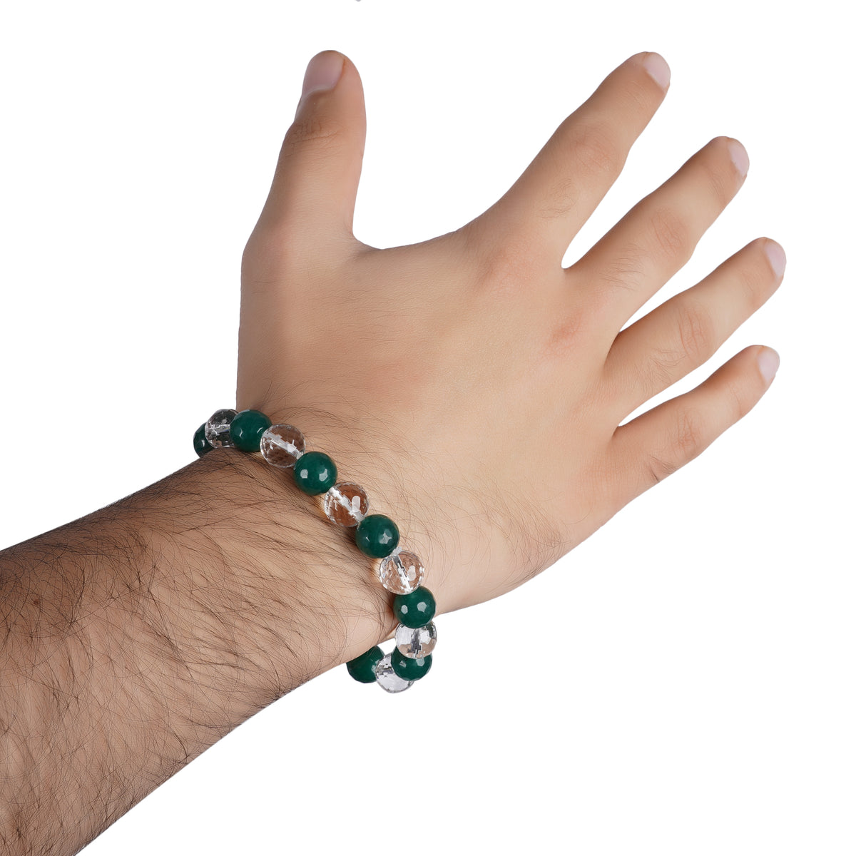 Clear Quartz Green Aventurine Diamond Cut Bracelet