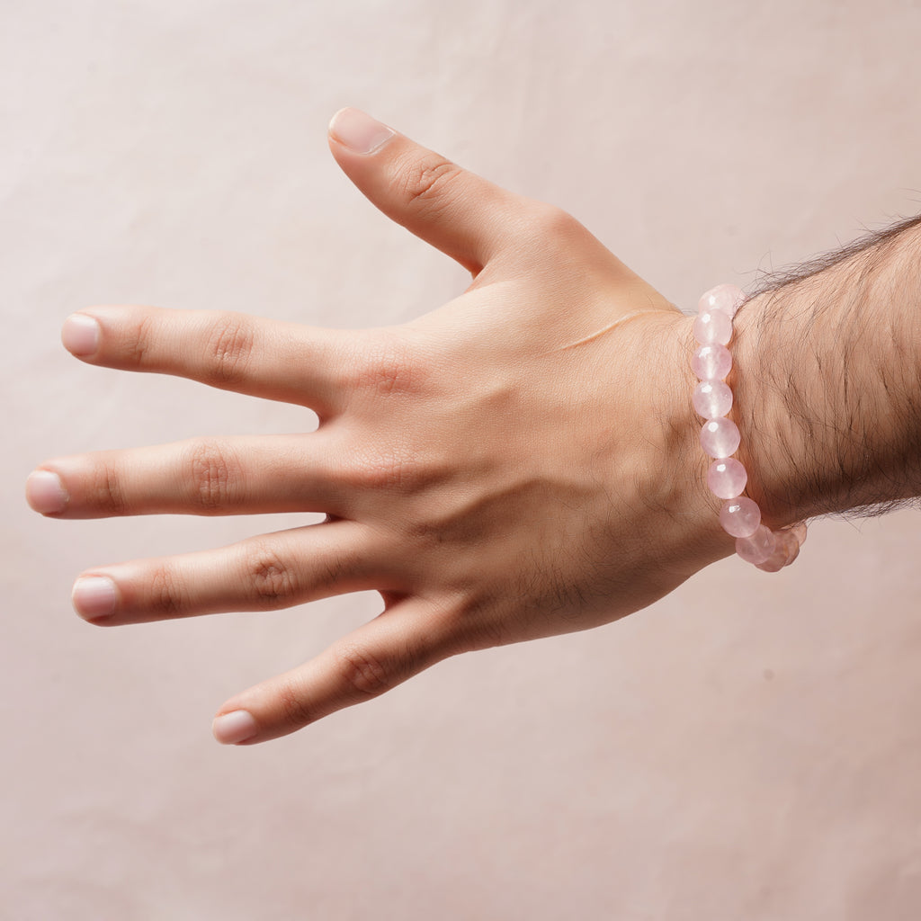 Rose Quartz Diamond Cut Bracelet