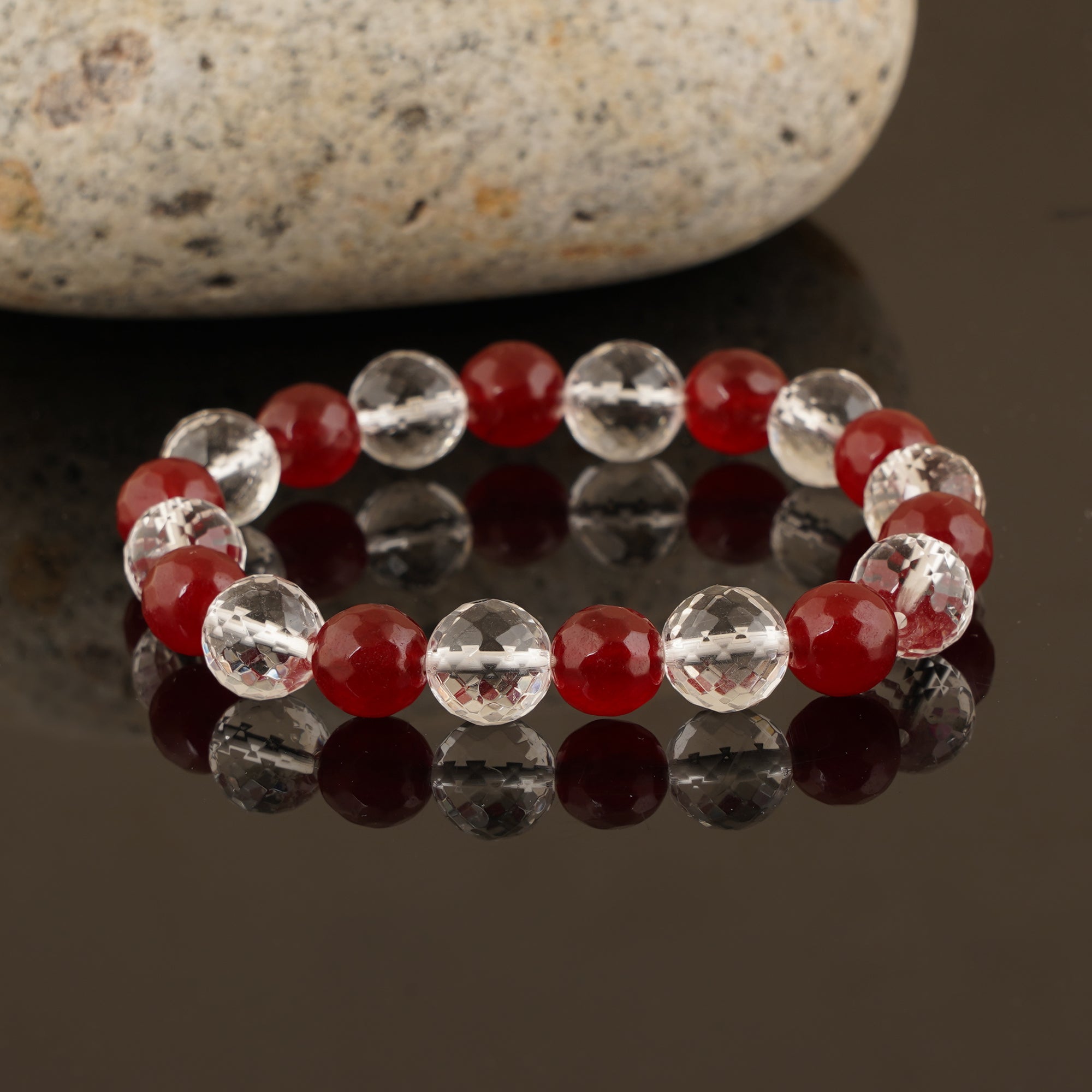 Clear Quartz Red Jasper Diamond Cut Bracelet