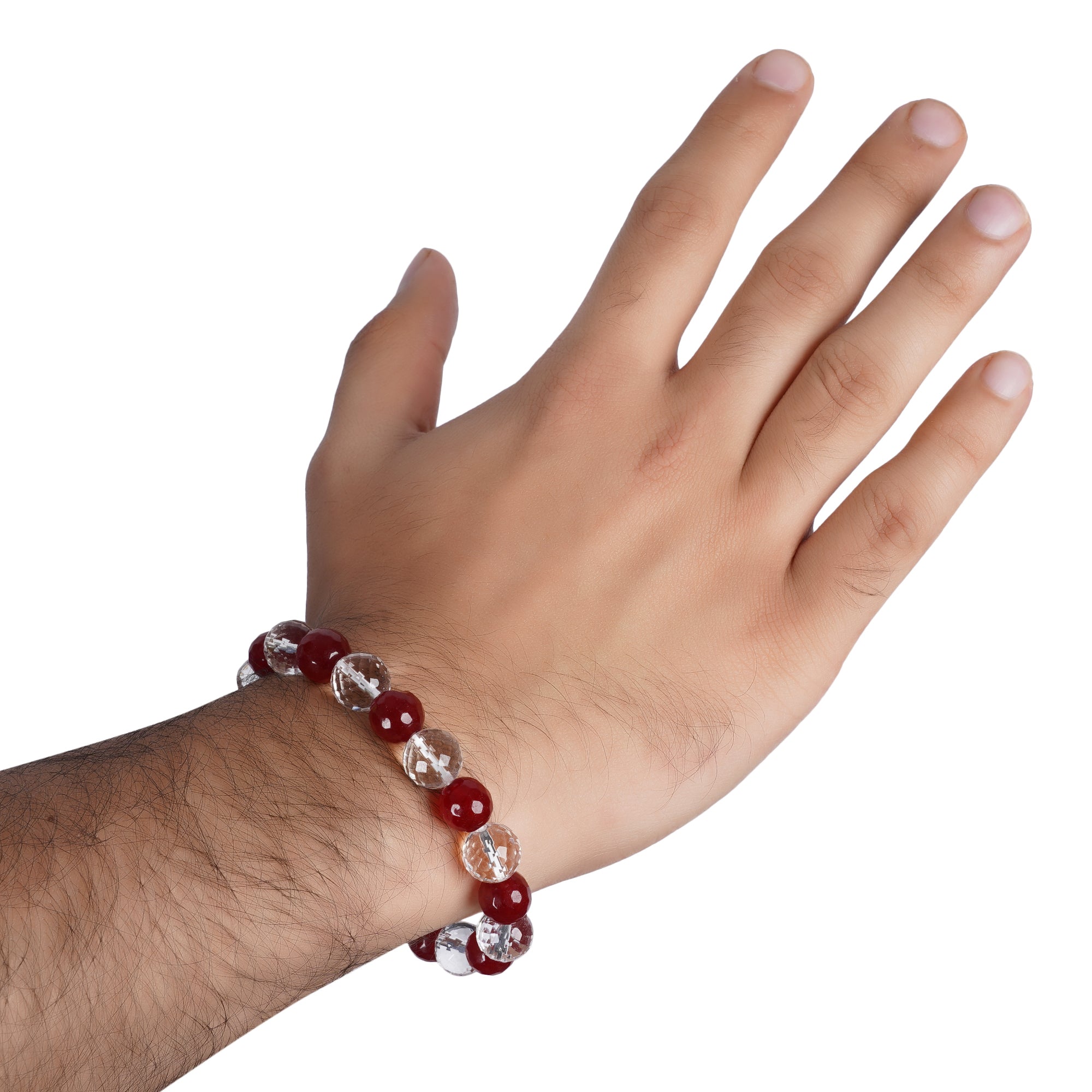 Clear Quartz Red Jasper Diamond Cut Bracelet