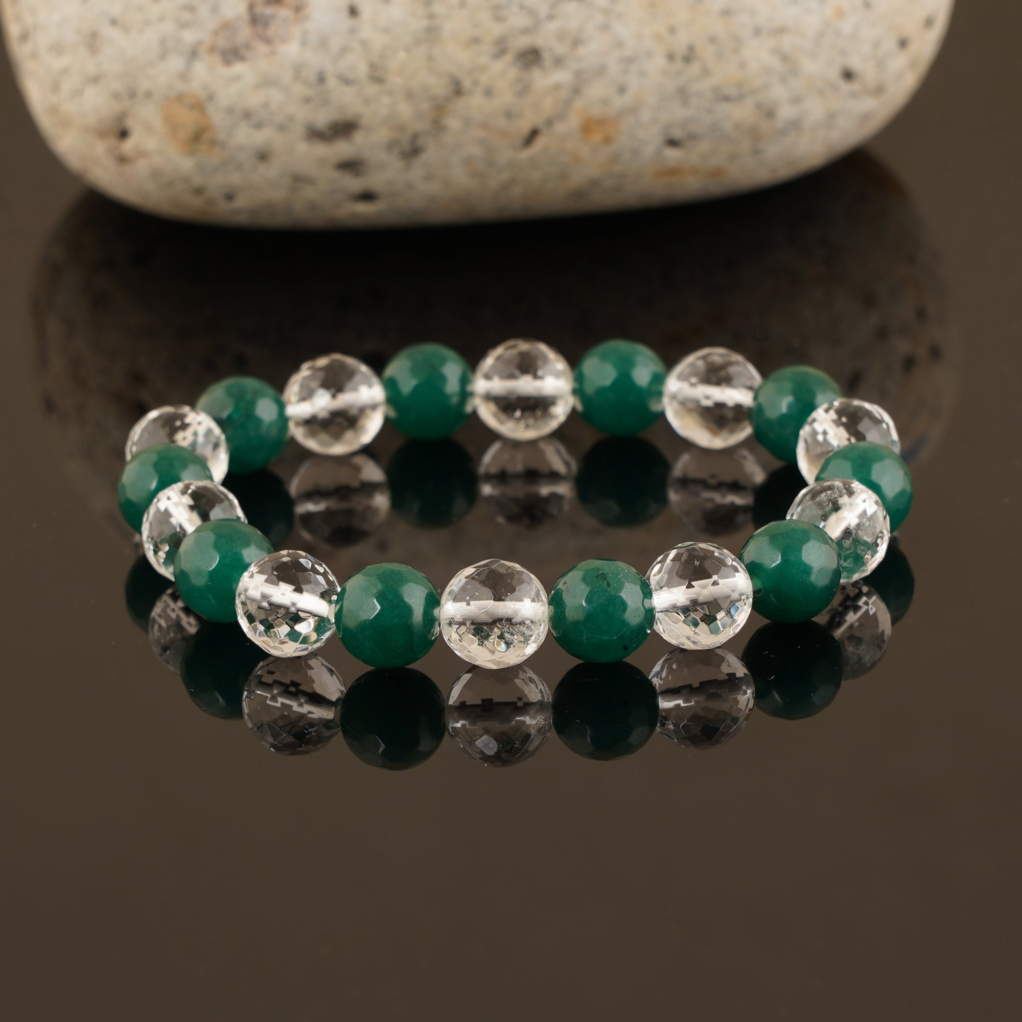Clear Quartz Green Aventurine Diamond Cut Bracelet