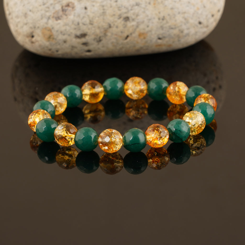 Green Aventurine Citrine Diamond Cut Bracelet